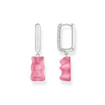 Thomas Sabo CR727-052-9 Silberne Einzel-Creole Midiversion mit pinkem Goldbären 34,5 mm Damen