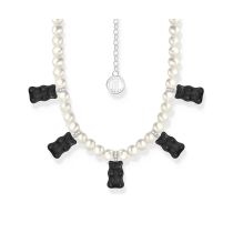 Thomas Sabo KE2208-052-11-L50V Silberne Perlenkette mit 5 schwarzen Goldbären Damen