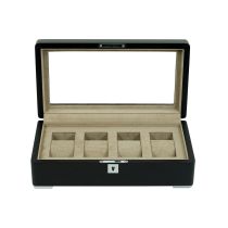 Rothenschild RS-3420-4-BL-TAN Uhrenbox schwarz [4] mit beigem Samt 